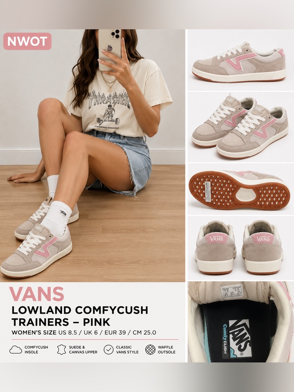 Vans Lowland ComfyCush Trainers- Pink/ White Women’s 8.5 - NWOT - Sold Out